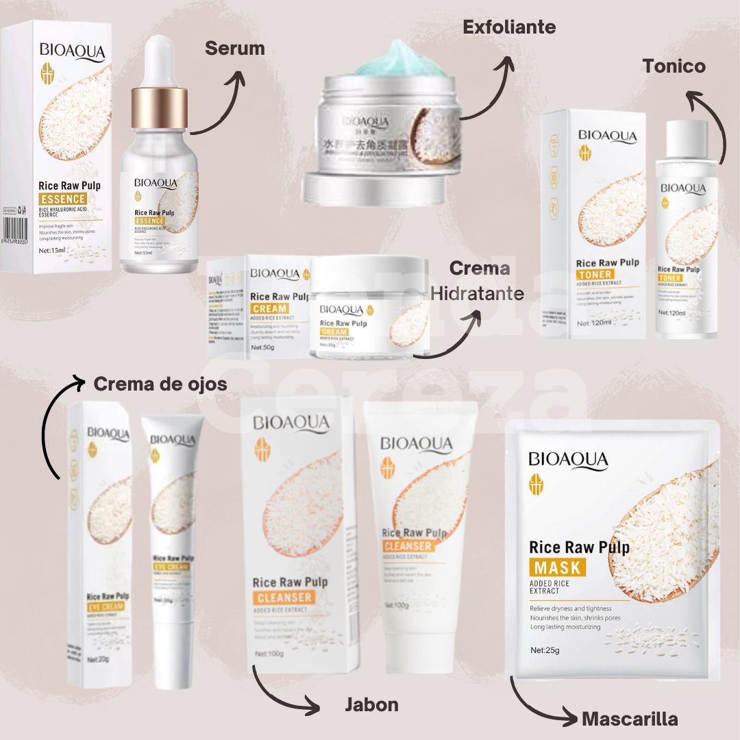 KIT DE TRATAMIENTO FACIAL A BASE DE ARROZ BIOAQUA (7 productos)